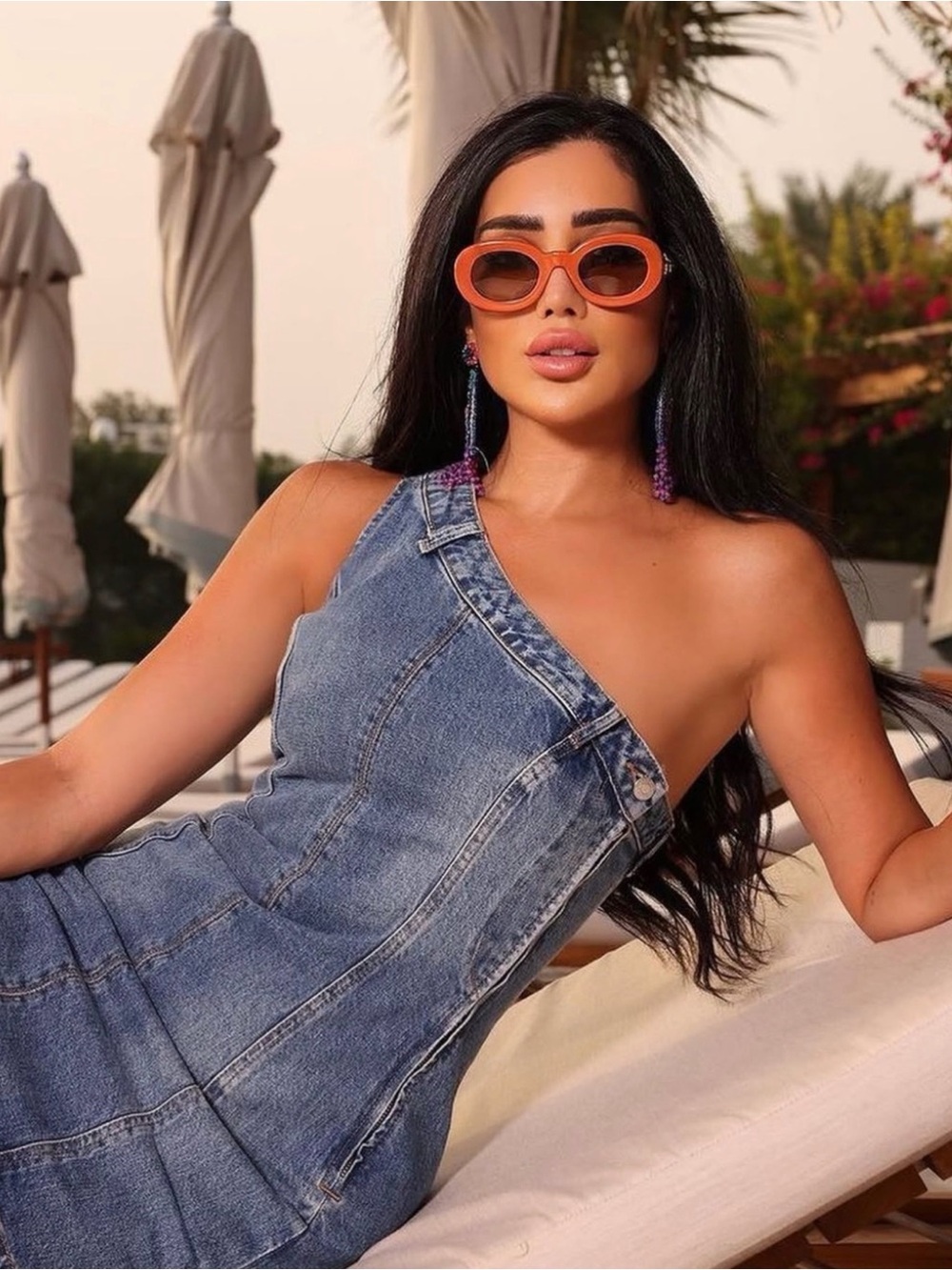 Zara One-Shoulder Denim Dress Large